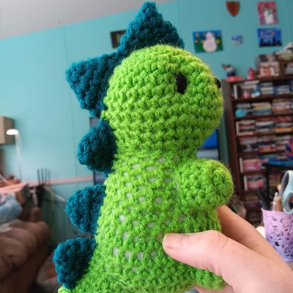 Green and Blue Crocheted Dinosaur Stuffed Animal